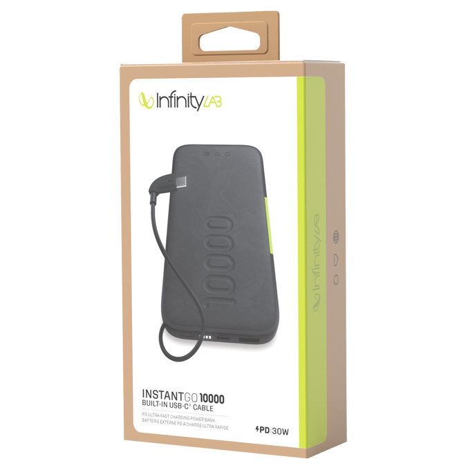 InstantGo 10000 Built-in USB-C Cable - Black - 30W PD ultra-fast charging power bank - Detailshot 5 image number null